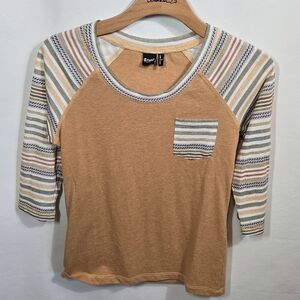 CRUEL DENIM Gold 3/4 Sleeve Raglan Tee Western SW Baseball Style Ladies Small